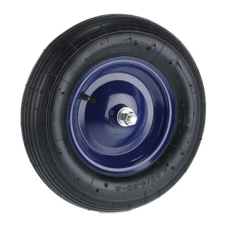 Roată roabă Relaxdays, cauciuc, jantă din oțel albastră/neagră, 4.80-4.00-8