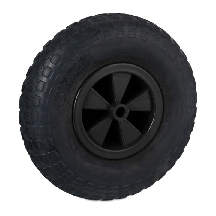 Roata roaba Relaxdays 3.50-6", cauciuc solid, rezistent la perforare, negru