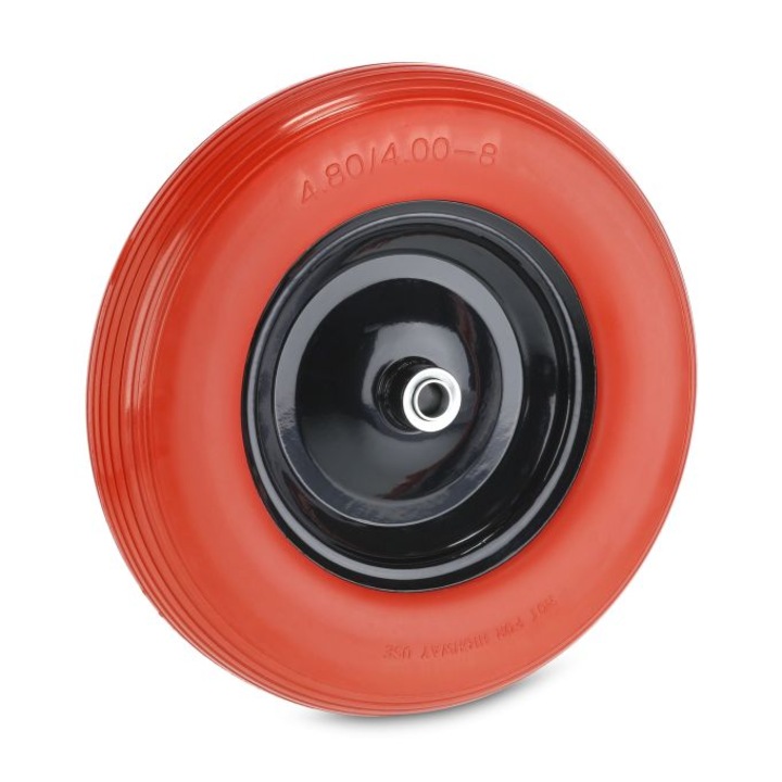 Roată roabă Relaxdays 4.80x4.00-8, cauciuc solid, rosu/negru