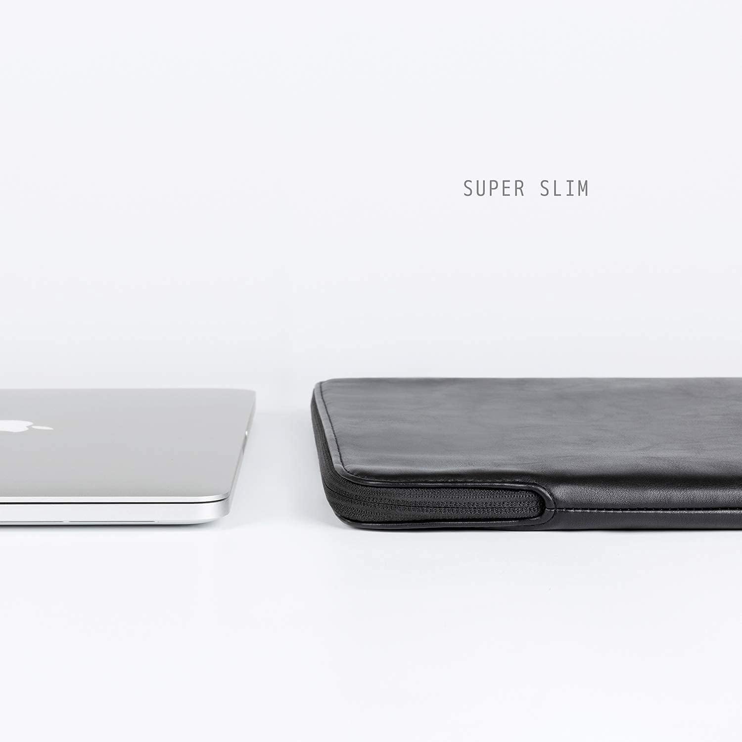 Husa Laptop 15/16 Inch din Piele Ecologica, Subtire, Usoara, Impermeabila, Compatibila cu MacBook Air 15 & MacBook Pro 16, Cu Buzunar Exterior, Negru