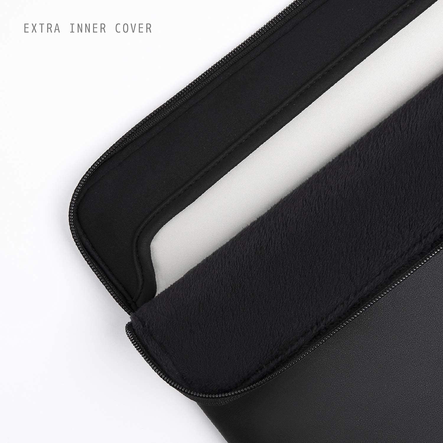 Husa Laptop 15/16 Inch din Piele Ecologica, Subtire, Usoara, Impermeabila, Compatibila cu MacBook Air 15 & MacBook Pro 16, Cu Buzunar Exterior, Negru
