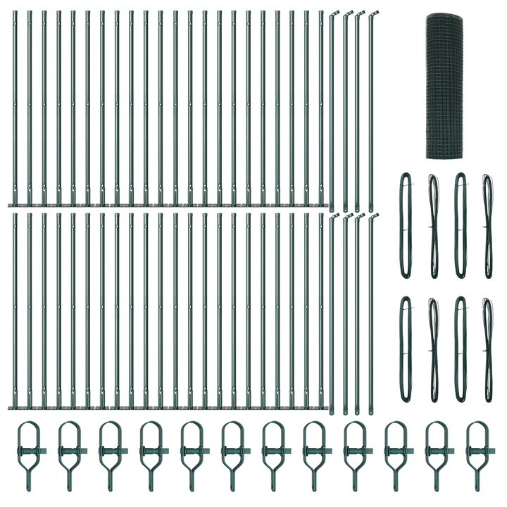 Gard cu vidaXL, Plasa Sudata cu 13 Stalpi Flansati Verde, 0.8x100 m, Otel, 34.9 kg