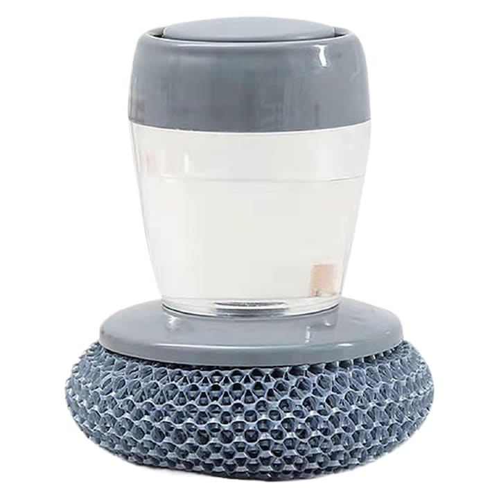 Burete de Spalat Vase SUPER TRENDS cu Dozator, Ergonomic, Anti-alunecare, Gri, Rezervor Transparent