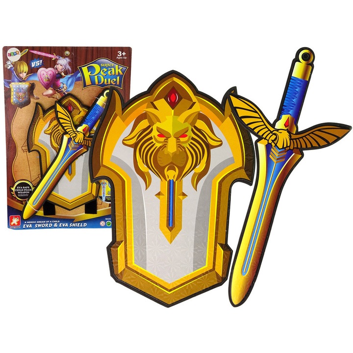 Комплект играчки Воин, LEAN TOYS, меч и щит от EVA пяна, диаметър на щита 26 см, меч 24 см x 49 см