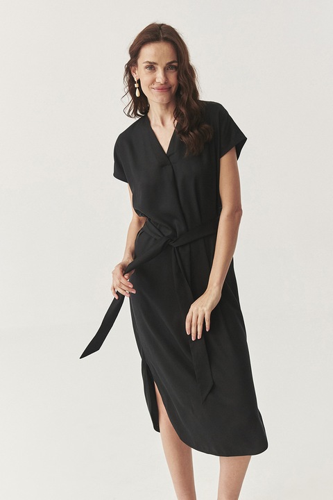 Tatuum, Rochie midi din lyocell cu decolteu in V, Negru