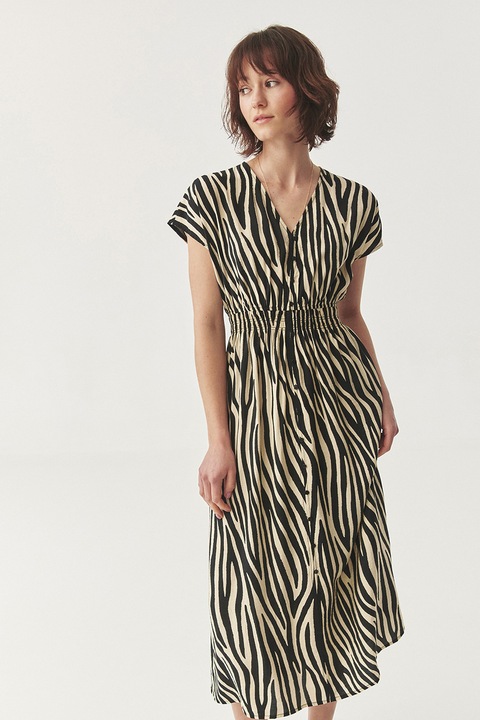 Tatuum, Rochie midi cu animal print, Alb fildes/Negru