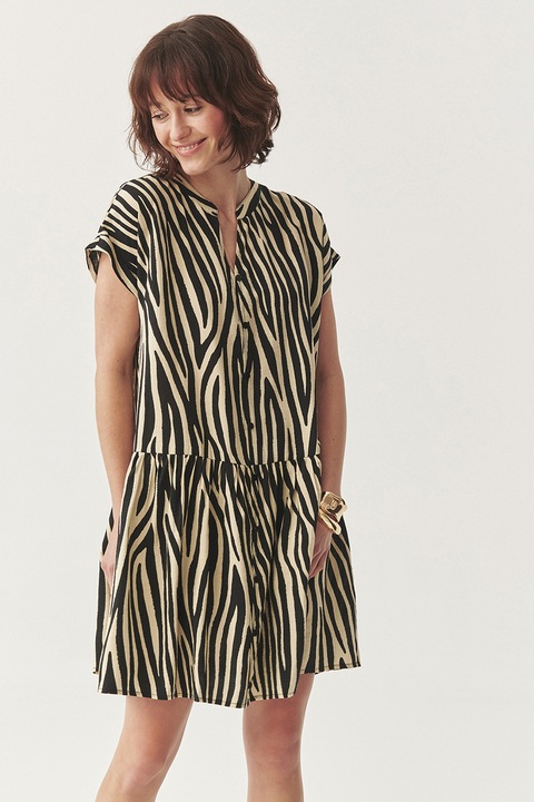 Tatuum, Rochie scurta cu animal print, Negru/Bej