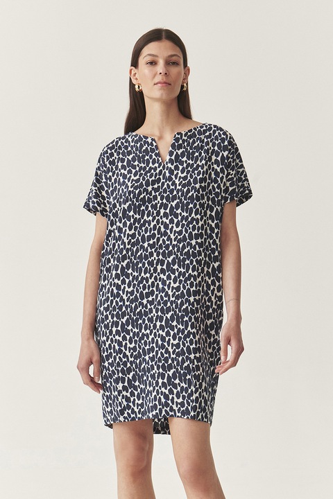 Tatuum, Rochie lejera cu animal print, Alb/Albastru ultramarin