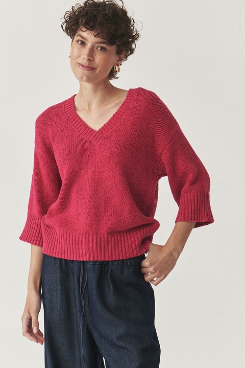 Tatuum, Pulover cu decolteu in V si maneci 3/4, Rosu