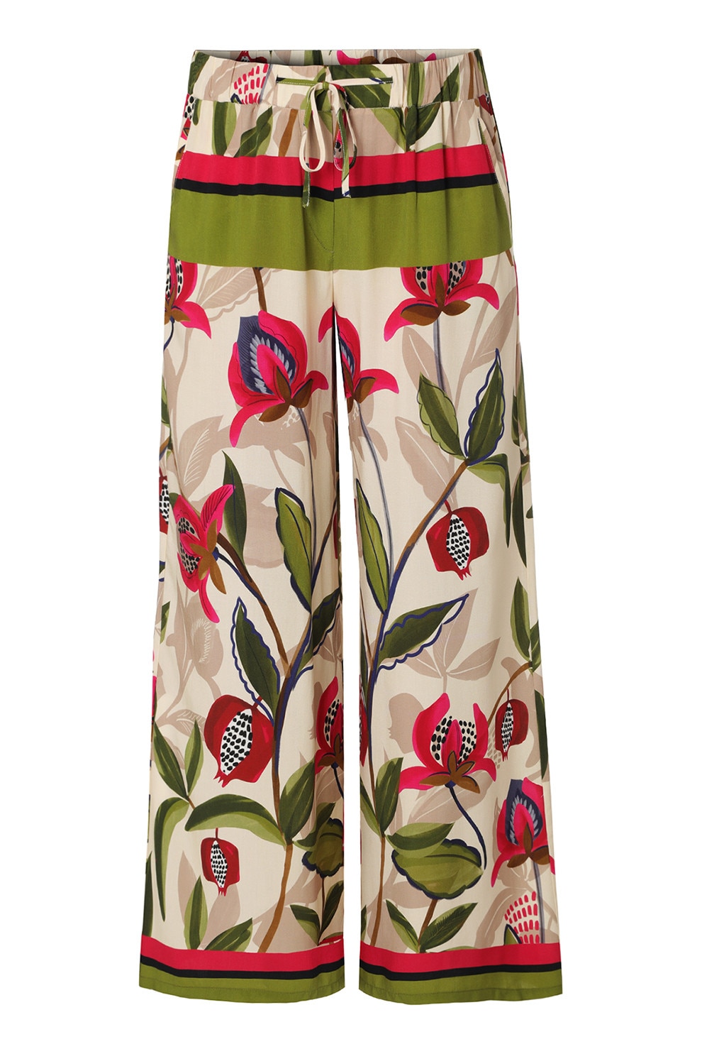 June, Pantaloni din amestec de in cu snur si model, Alb