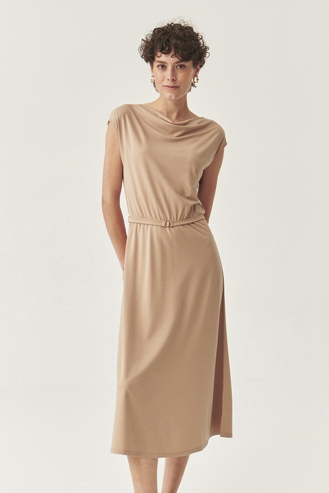 Tatuum, Rochie vaporoasa cu decolteu drapat, Maro deschis