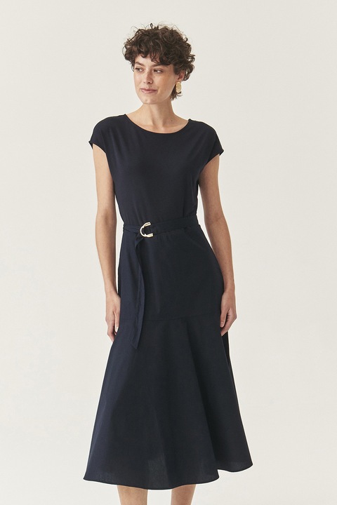 Tatuum, Rochie cu croiala in A si cordon in talie, Albastru ultramarin