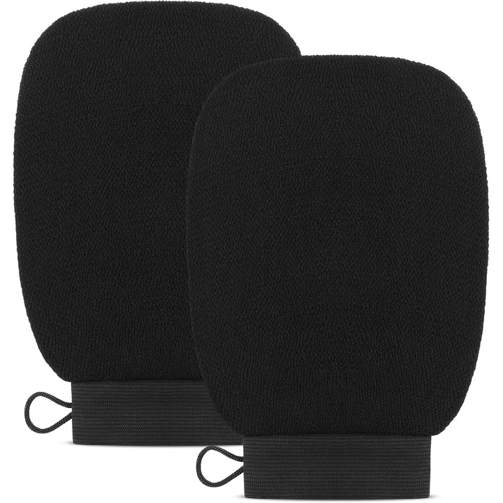 Hámlasztó testkesztyű, 2 darabos készlet, MDUG, 100% vegán viszkóz, barnulás és keratosis pilaris eltávolítására, fekete