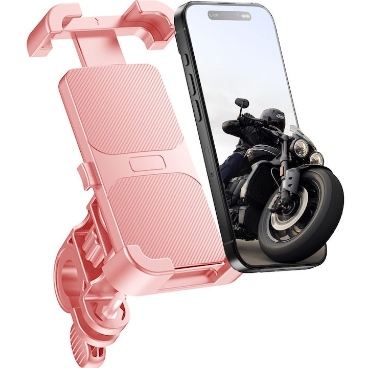 Suport telefon bicicleta, MDUG, ajustabil 360°, pentru telefoane 4.7-6.8 inch, Bicycle - motorcycle mobile phone stand,, bicycle scooter handlebar holder clip, roz