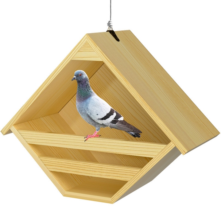 Cutie pentru cuibarit porumbei, din lemn masiv, cu perne pentru cuibarit si franghie de suspendare, 11.2"x6"x14"
