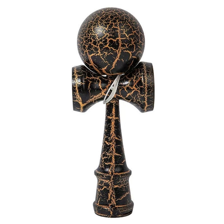 Kendama X Originala, Profesionala, Cracked, din Lemn, 18 cm, Negru/Auriu