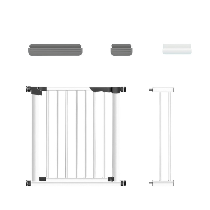 Poarta de Siguranta, Wacorresi, protectie pentru Copii, dimensiuni ajustabile 90-97cm，Inaltime 76cm, cu extensie 14cm, deschidere usa in doua sensuri, super portanta, Inchidere automata, instalare fara gauri, pentru scari sau usi, alb