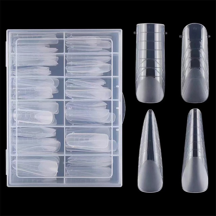 Varfuri pentru unghii, 4 modele, ABS, 96 de bucati, transparente