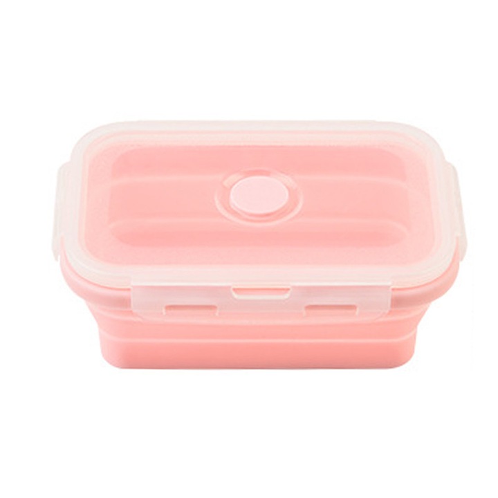 Cutie alimentara pliabila din silicon, 500ml, roz, reutilizabila, potrivita pentru interior si exterior