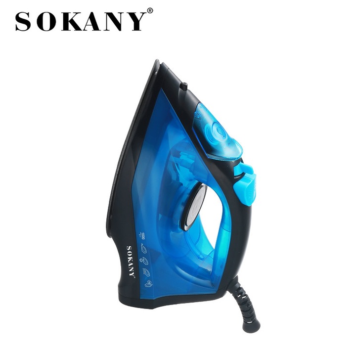 Парна ютия SOKANY, контролер за пара, керамично покритие, 100g/min, бутон за пръскане на вода, въртящ се бутон за регулиране на температурата, бутон за спрей, 190ml, европейски щепсел, 1600W, 360-градусов въртящ се захранващ кабел