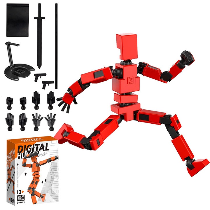 Многоставна екшън фигурка, 3D, направи си сам сглобяване, червена