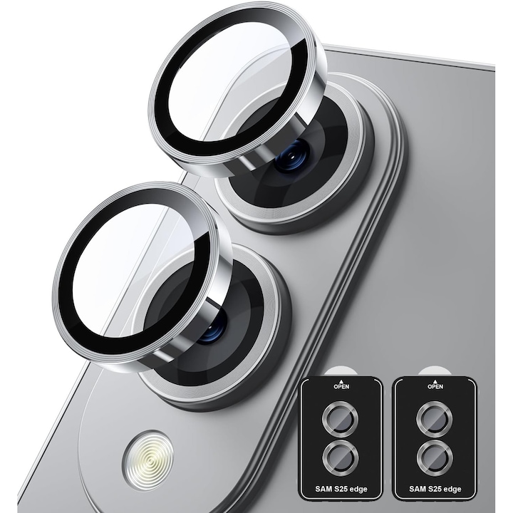 Комплект от 2 MDUG протектора за камера за Samsung Galaxy S25 Edge 5G, закалено стъкло 9H, устойчиво на надраскване, сребристо