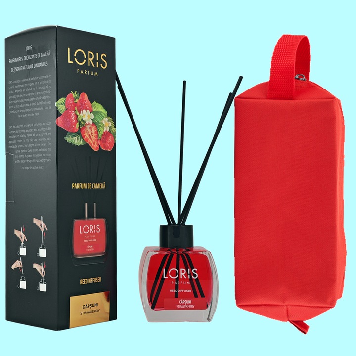 Set parfum odorizat de camera cu betisoare parfumate, miros placut persistent, LORIS PARFUM, esenta CAPSUNI, 120 ml, cu gentuta cosmetice parfumuri