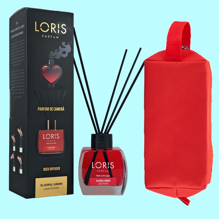 Set parfum odorizat de camera cu betisoare parfumate, miros placut persistent, LORIS PARFUM, esenta ELIXIRUL IUBIRII, 120 ml, cu gentuta cosmetice parfumuri