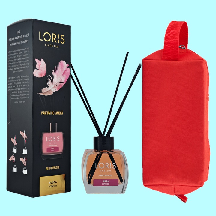 Set parfum odorizat de camera cu betisoare parfumate, miros placut persistent, LORIS PARFUM, esenta PUDRA, 120 ml, cu gentuta cosmetice parfumuri