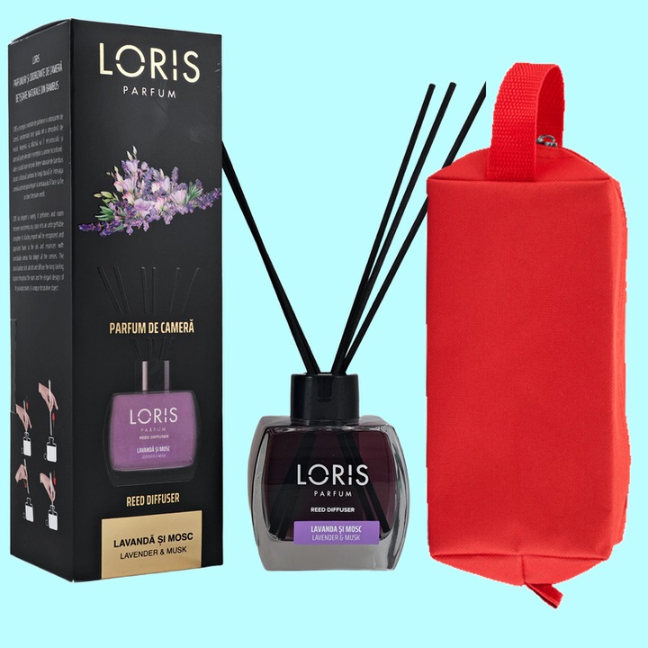 Set parfum odorizat de camera cu betisoare parfumate, miros placut persistent, LORIS PARFUM, esenta LAVANDA SI MOSC, 120 ml, cu gentuta cosmetice parfumuri