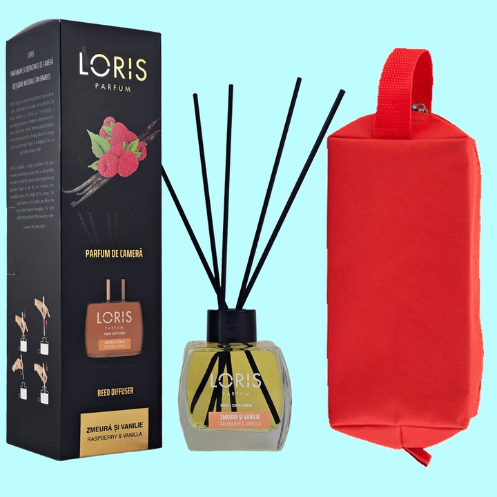 Set parfum odorizat de camera cu betisoare parfumate, miros placut persistent, LORIS PARFUM, esenta ZMEURA SI VANILIE, 120 ml, cu gentuta cosmetice parfumuri