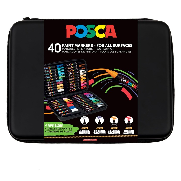 Set Markere Posca, 40 Pixuri Acrilice, Multicolor