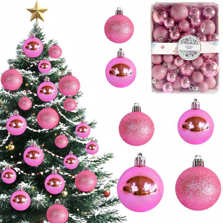 44 de globuri decorative pentru bradul de Craciun in trei culori din care puteti alege perfecte pentru petreceri festivaluri Craciun si Anul Nou, roz