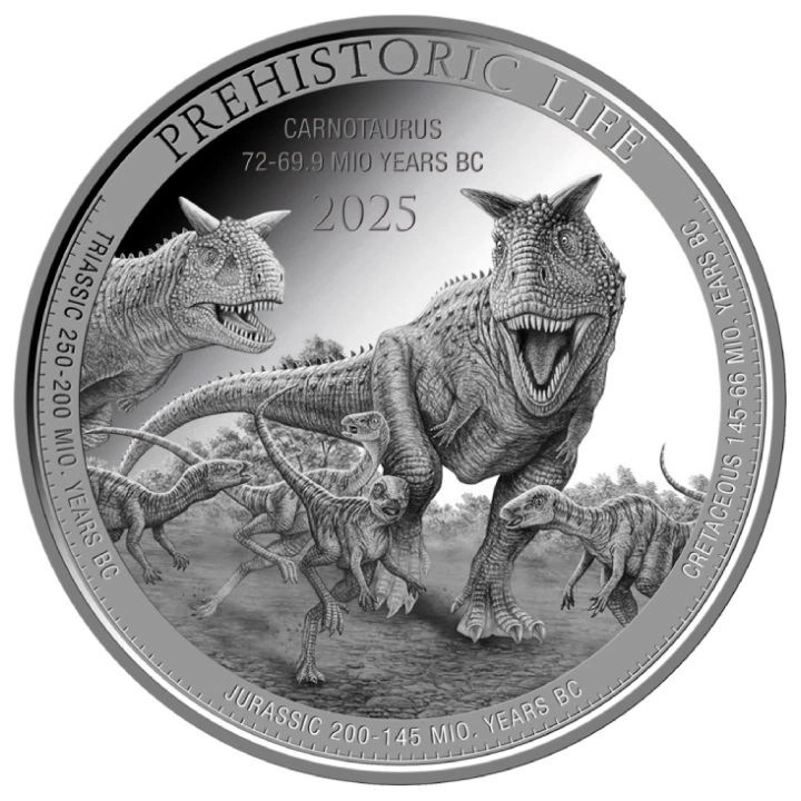 Moneda Argint Prehistoric Life II - Carnotaurus, 1 Oz, 31.1 g, puritate 999