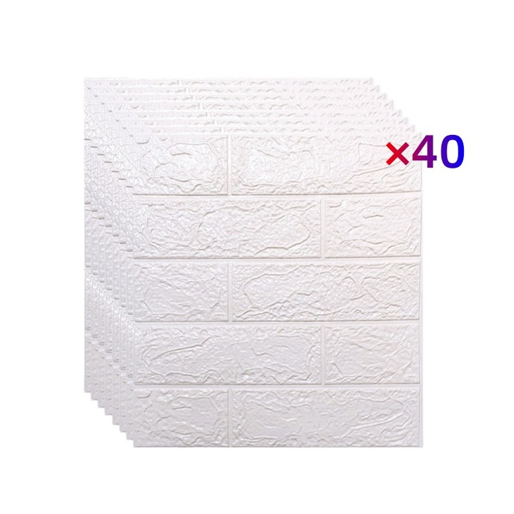 Комплект от 40 самозалепващи се 3D тапети за стена/таван, имитация на тухла с релефен тухлен модел, Omelivon®, силно лепило, лесни за монтаж, 35*38.5см, бели