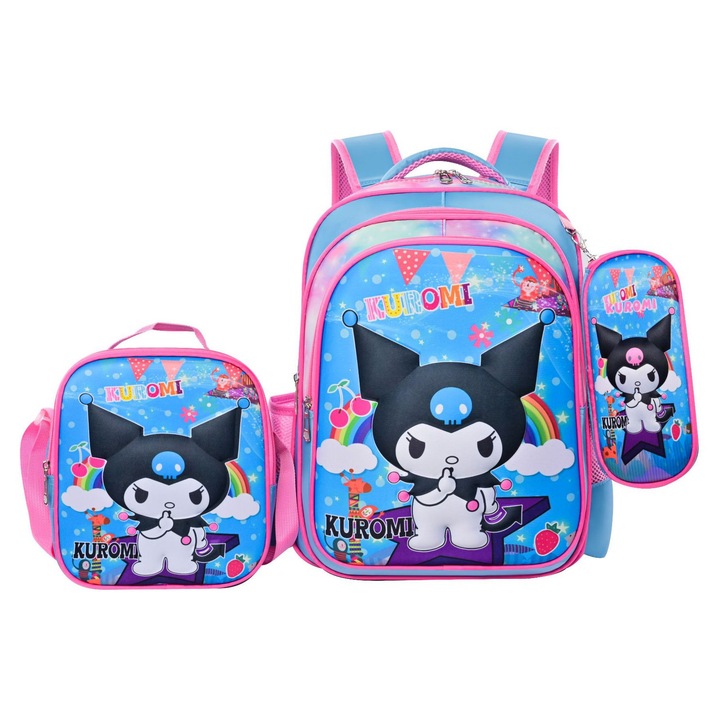 Ghiozdan scolar pentru elevi, set din trei piese (ghiozdan + geanta de pranz + penar), 42x21x30cm, multicolor, Bag-49