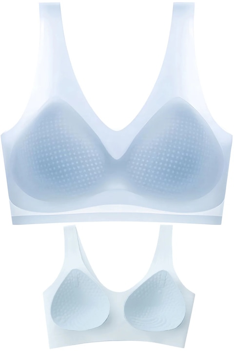 Безшевен невидим сутиен, Linovit®, с финни чашки, Дишащ и антибактериален материал, Бързо съхнене, Размер M, Синьо небе