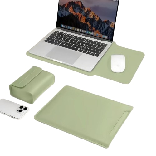Husa laptop 14", verde, cu mousepad si buzunar pentru accesorii, protectie militara, pentru MacBook Air/Pro si alte laptopuri de 13-14 inch
