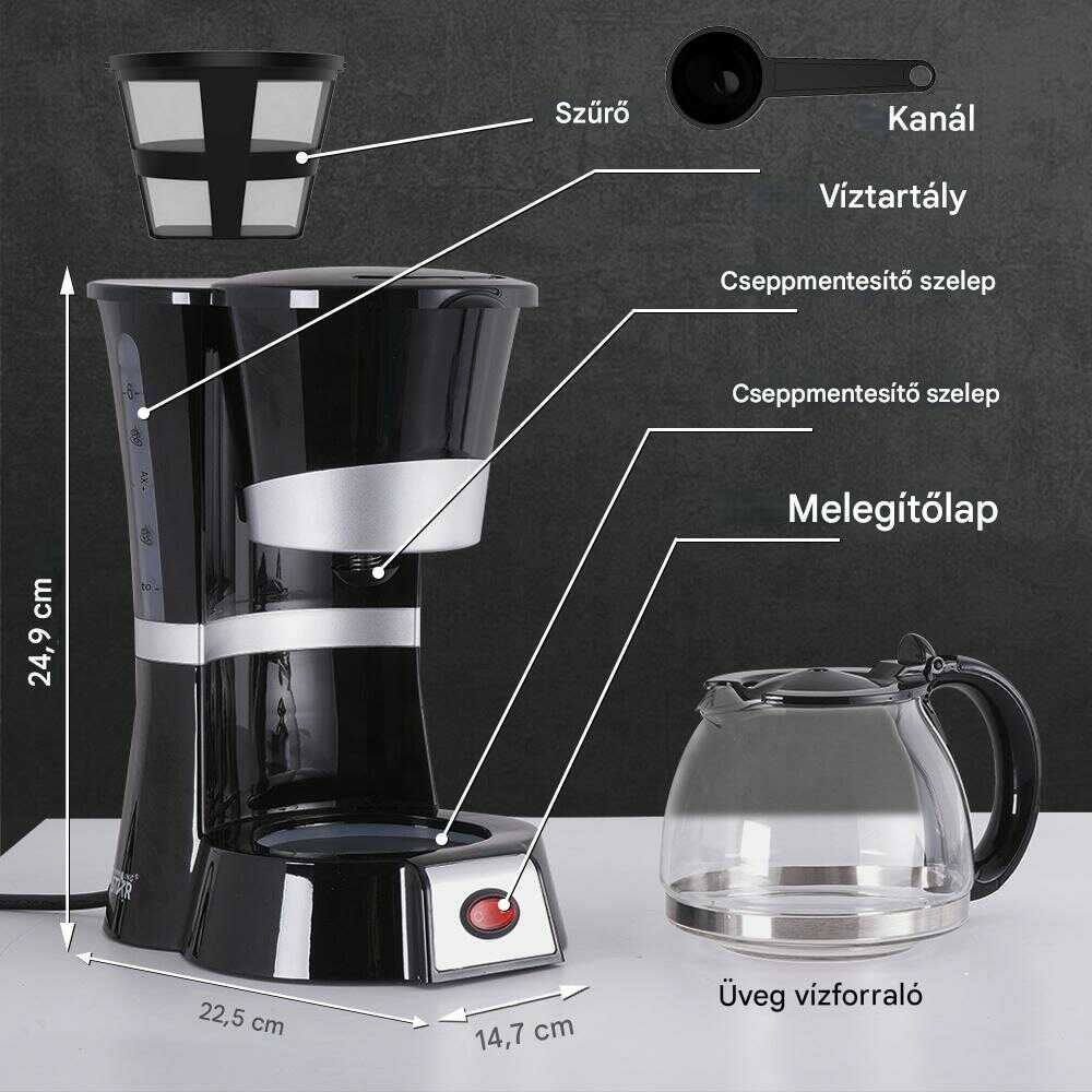 WINNING STAR ST-9711 Cafetieră și Ceainic prin Picurare, 600ml, Negru