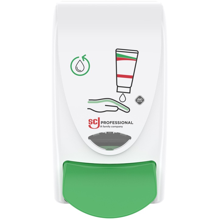 SCJP Proline Restore munkavégzést követő kézápoló krém és bőrápoló krém adagoló Stokolan kézrém patronokhoz, manuális, 1L, ABS műanyag, fehér/zöld