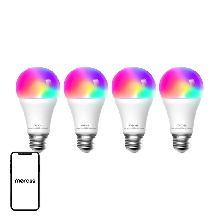 Умна LED крушка Meross MSL120, комплект от четири, RGB, 9W, E27