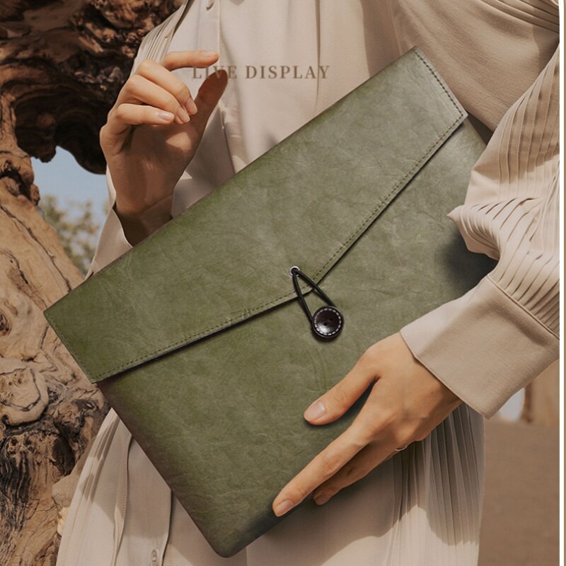 Geanta pentru laptop, 15/16 inch, subtire si usoara, eleganta si versatila, impermeabila si rezistenta la uzura, 38x26cm, verde masliniu
