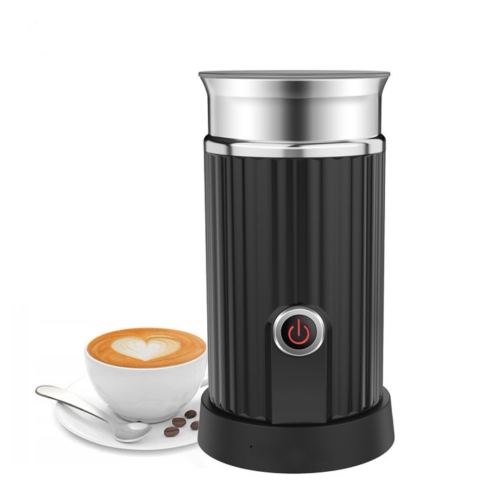 Spumator de lapte complet automat, 550W, spuma de lapte calda si rece, potrivit pentru latte, cappuccino, cafea, macchiato si lapte pur, usor de curatat, 105x195mm, negru