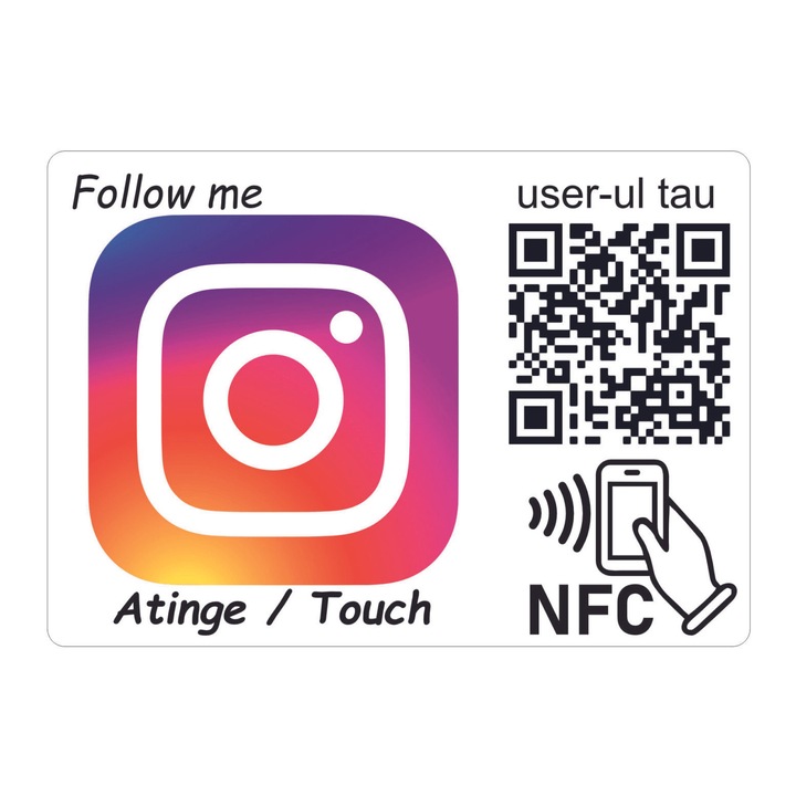 Персонализиран стикер с NFC и QR код, INSTAGRAM докосване за бърз достъп, NFC TAG съвместим с всички телефони