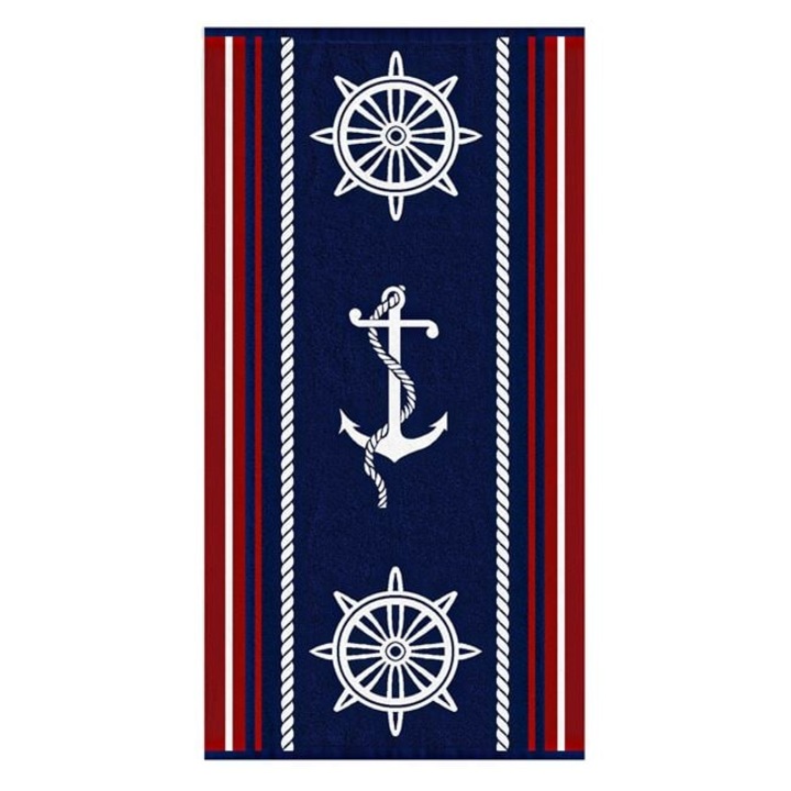 Плажна кърпа от памук и червено синьо с котва и кормило 150x75 см