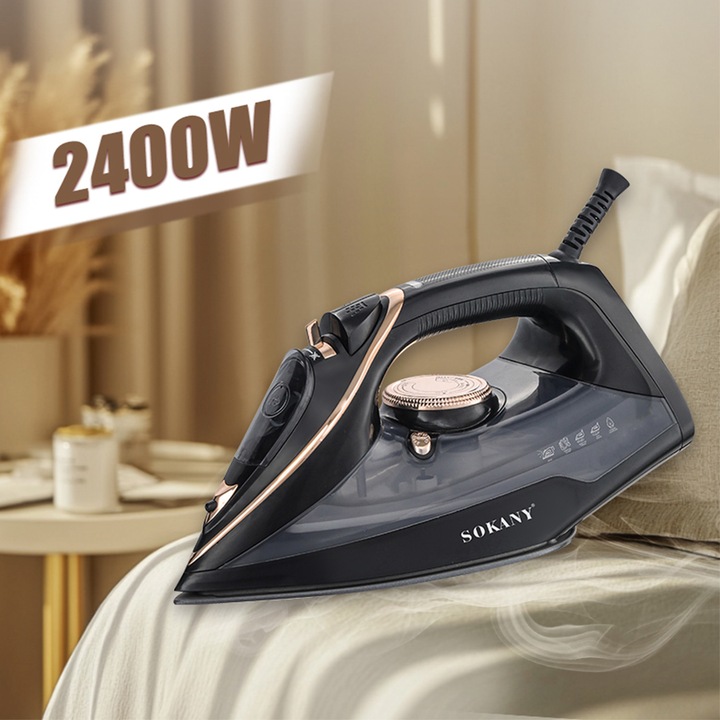 Парна ютия SOKANY, контролер за дебит на пара, керамично покритие, 140гр/мин, бутон за пръскане на вода, въртящ се бутон за регулиране на температурата, бутон за пръскане, 480мл, европейски щепсел, 2400W