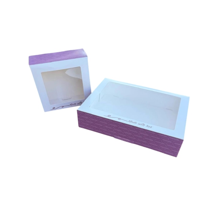Cutii prajituri, Made With Love" cu Fereastra 20x20x8cm (50buc/set)