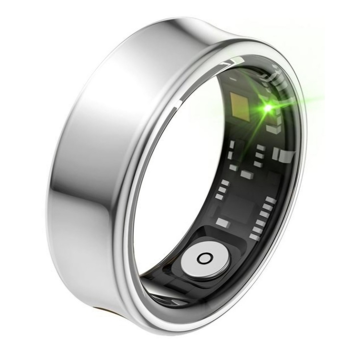 Inel Inteligent Smart Ring, Monitorizare Somn, Pasi, Ritm Cardiac, Oxigen din Sange, Compatibil Andoid/IOS, Bluetooth 5.1, Autonomie Extinsa si Incarcare Magnetica Rapida, Rezistent la Apa 5 ATM, Marimea 10, Argintiu