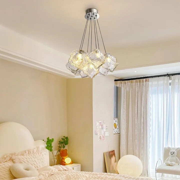 Lustra MODERNA, tip Pendul, ECOLUCE, Glob, 35*17, Inaltime Reglabila, IP20, Argintiu, Metal, Sticla, Becuri Neincluse