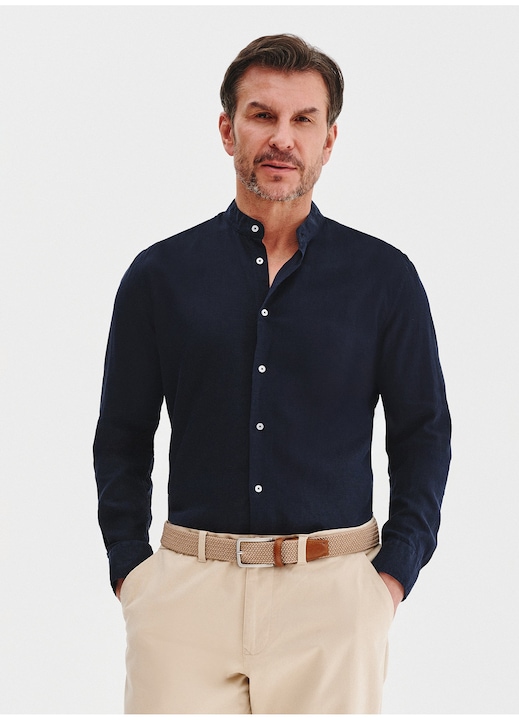 Cămașă bărbătească bleumarin cu guler tip tunică